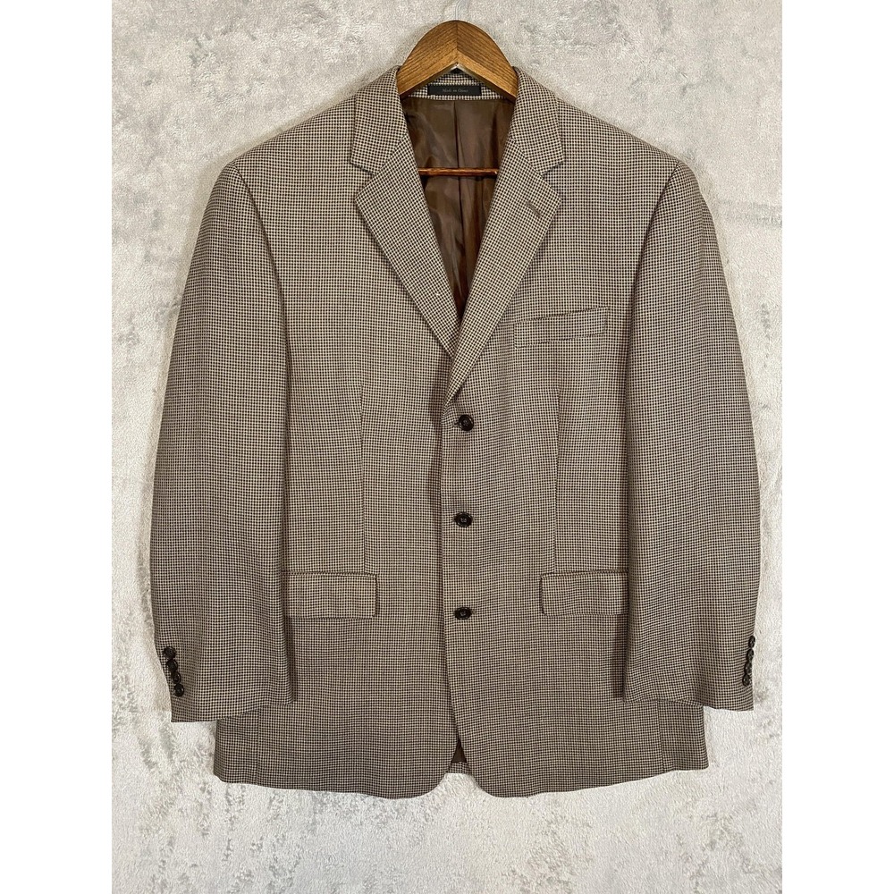 Calvin Klein Blazer Mens 42R Brown‎ Wool Silk Houndstooth 3 Button Sport Coat